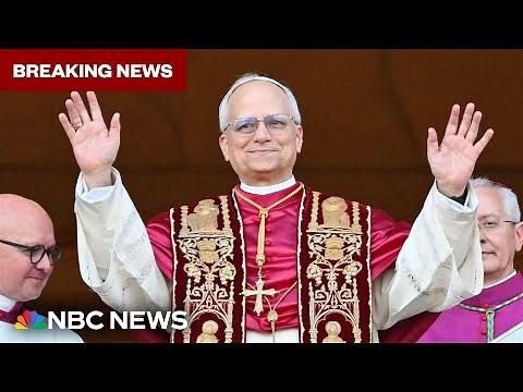 Pope Leo XIV addresses the crowd in his first appearance