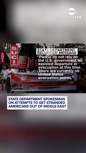 State Department spokesperson Tommy Pigott joined ABC News Live to discuss what the Trump administration is doing to help Americans stuck in the Middle East. When pressed about White House press secretary Karoline Leavitt’s recent statement that planes have been chartered to help assist these stranded Americans, Pigott said a task force has been “activated” but did not confirm whether any of these flights have indeed been chartered or have taken off to retrieve Americans who are trying to get ou
