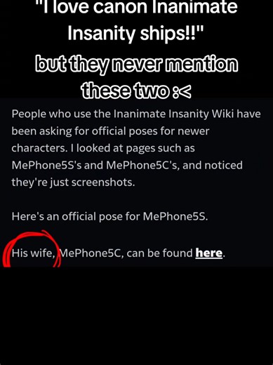 Ok I KNOW they died the same episode but COME ON! at least give them a little appreciation! (｡•̀ ⤙ •́ ｡ꐦ) !!! #inanimateinsanity #mephone5c #meeple #osc