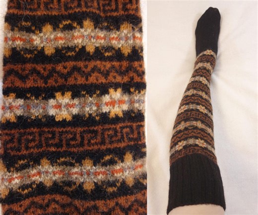 Vintage Unisex Knit Wool Socks/hand Knit Socks/meander Pattern Socks/warm Long Socks/knit Knee Socks/folk Wool Socks/high Wool Socks/m Size - Etsy