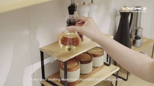 SONGMICS Cabinet Organizer Shelf, Set of 4 Kitchen Counter Shelves, Kitchen Storage, Spice Rack, Stackable, Expandable, Metal and Engineered Wood, Cloud White and Natural Beige UKCS010N01