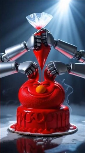 Untitled video🤖 Robot Arms Decorating Elmo Cake in Style! 🎂✨