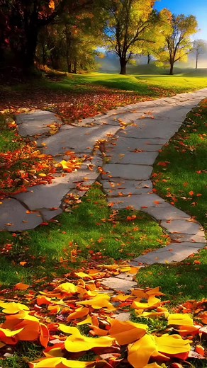 Autumn Scenery: Serene Park Pathway in Vibrant Colors
