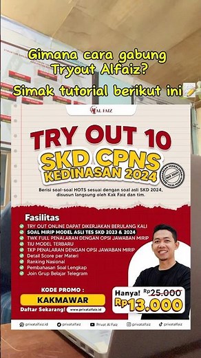 Tutorial Tryout SKD CPNS di AlFaiz. Gunakan Kode “KAKMAWAR” untuk dpt bonus🔥 #cpns #tryoutcpns2024