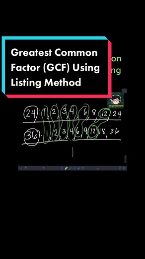 Greatest Common Factor (GCF) Using Listing Method #enginerdmath #GCF #math #mathematics #edutok #greatestcommonfactor