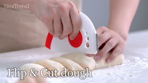 Nextrend BakerScraper – 5-in-1 Flexible Bowl Scraper, Bench Scraper and Dough Scraper with Stainless Steel Edge, Ruler & Herb Stripper – BPA Free, Dishwasher Safe - Blue