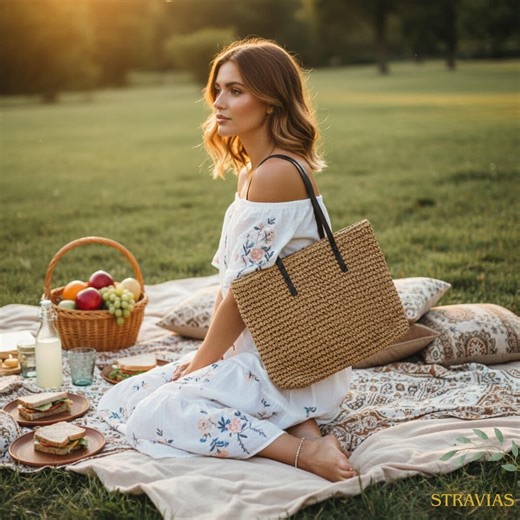 Large Handwoven Straw Tote Bag With Zipper – Woven Beach Tote, Boho Shoulder Bag, Summer Market Bag, Natural Straw Purse - Etsy