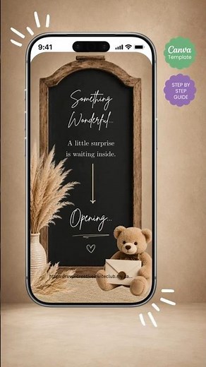 Neutral Teddy Pregnancy Announcement Video, Music, Baby On The Way, Ultrasound Reveal Editable Canva