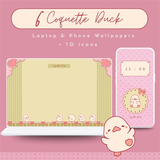 Coquette Duck 6 Phone & Laptop Wallpapers   10 Icons — Kawaii Coquette Aesthetic Backgrounds - Etsy