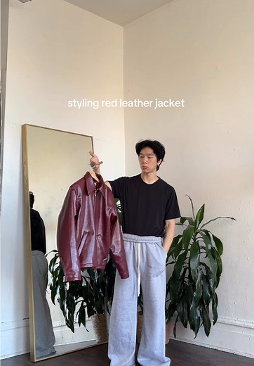 styling a red leather jacket 🍒#leatherjackets #mensstyle #outfitinspo #outfitidea #fallfashiontrends