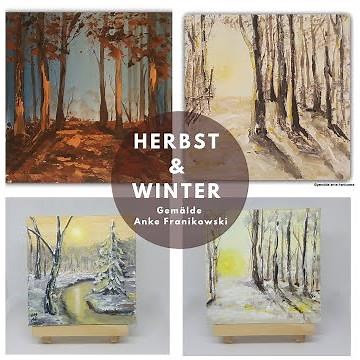 Neue abstrakte Waldbilder & Wintergemälde auf kleinen Leinwänden, Acrylmalerei von Anke Franikowski