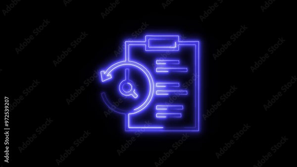 Task Update Icon in Video HD Neon Animation – Time Management and Scheduling Symbol with Dynamic Glow on Black Background