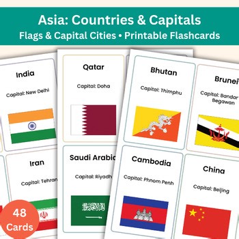Asian Countries & Capitals Flashcards | Flags of Asia | Geography Flashcards