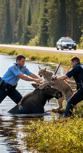 Police Save Moose From Lynx Attack in Canada! Created by AI #lynxattack #mooserescue #wildlife #caughtoncamera #viralvideo | Lifeline Souls