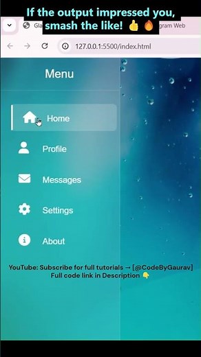 🔥 Glassmorphism Sidebar Menu Using HTML & CSS #webdevelopment #sidebar #menu #shorts