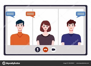 Video Conference Concept People Avatars Computer Screen Vector Illustration