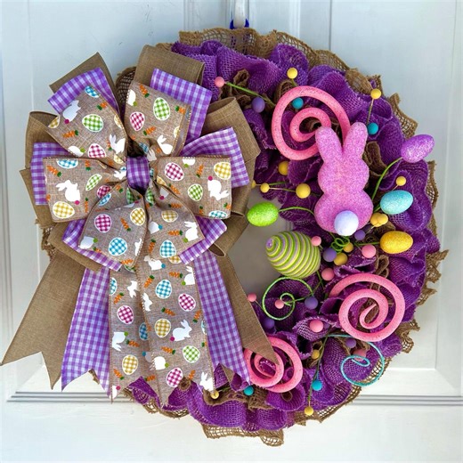 Purple Burlap Easter Bunny Wreath, Spring Door Decor - Etsy