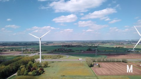 Wind turbines spinning in wind