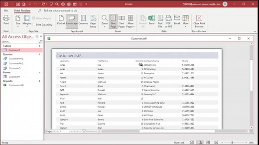 [31 of 35] Microsoft Access Beginner Level 1 - FULL COURSE - Lesson 12: Customer Reports (2/3) #msaccess #learnontiktok - In Lesson 12, we will learn how to make a couple of different customer reports. We will start with a simple customer support, showing one customer at a time. Then we'll make a customer list report so we can see all of our customers listed on a single page. They we will make some mailing labels, and we will only send mailing labels to active customers. We'll also learn about s