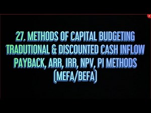#27 Methods Of Capital Budgeting - Payback Period, ARR, NPV, IRR & PI |MEFA/BEFA|