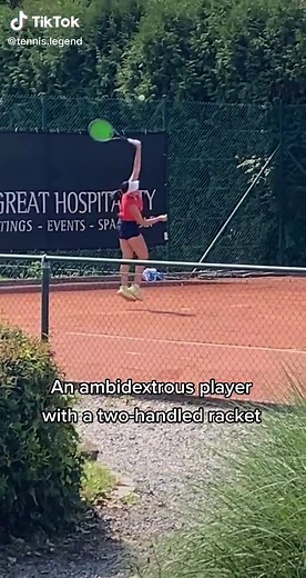 Unique Ambidextrous Tennis Player with Two-Handled Racket