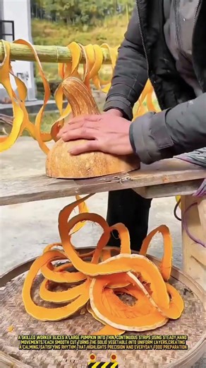 Traditional Method for Sun-Drying Pumpkins through Manual Slicing