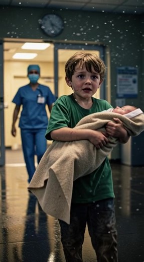A barefoot boy stepped into the emergency room holding his baby sister tight against his chest. “She stopped crying,” he whispered to the nurse. When she noticed the bruises lining his ribs, she went still. “Please hide us,” he begged. “He’s coming.” Police were sent to his home, but when officers forced the door open, what they found was so devastating it brought the police captain to his knees. It was 1:42 a.m. The quiet, clinical calm of the ER broke as the automatic doors slid apart. A small