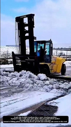 Forklift Snow Plow in Action – Powerful Winter Cleanup Machine!