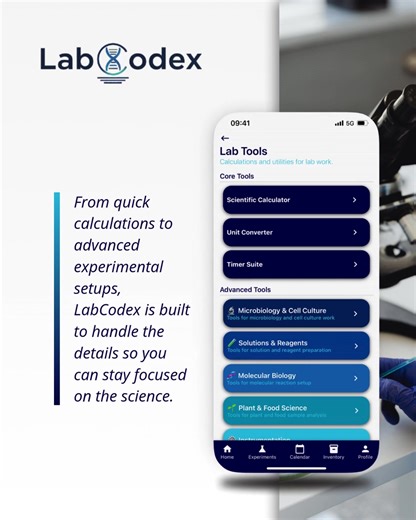 25 lab tools in one place. Calculations, conversions, timers — made for real lab work. Work faster. Stay focused. Learn more about LabCodex www.labcodexapp.com #lablife #research #science #biotech #stemtok