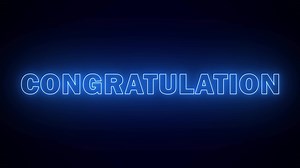 Download Congratulation animation blue neon sign glowing on black background for free