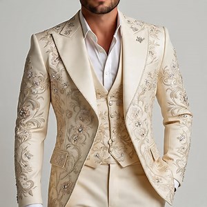 Custom Embroidered Cotton Suit: 3-piece Wedding Dinner Party Set - Etsy