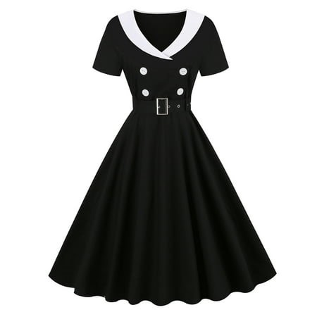 Women's Vintage Short Sleeve Dress Audrey Hepburn Style 1950s Retro Rockabilly Belted Cocktail Swing Tea Party Dresses - Walmart.ca