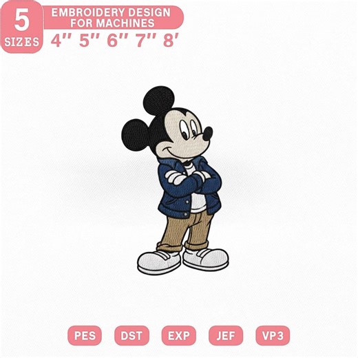Disney Mickey Embroidery Design, Casual Mickey Mouse Embroidery File, Cartoon Character Embroidery, 5 Sizes 4–8 Inch - Etsy