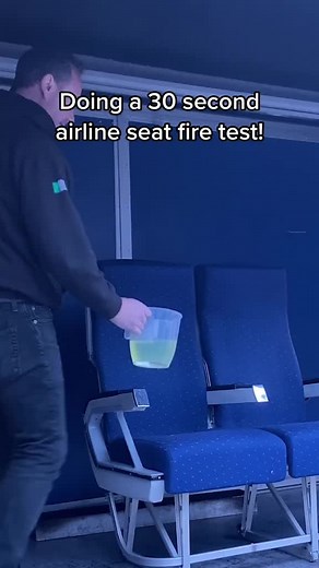 Aeroplane 30-second seat fire test for a University student. #airline #firesafety #test #extinguisher #airplane #safety