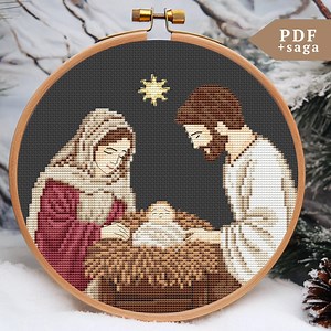 Nativity Scene Cross Stitch Pattern, Christmas Hand Embroidery, PDF File, SAGA, Handmade Christmas Gift, Holy Family Hoop Art, Jesus Birth - Etsy
