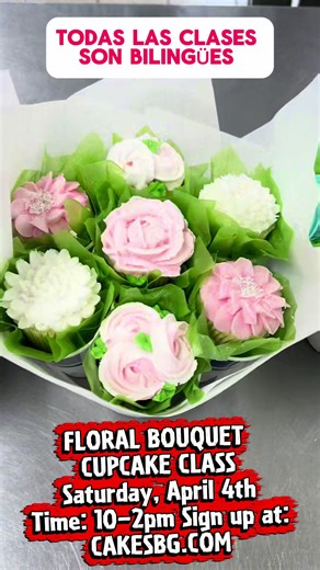 Hello Everyone, There’s still room available for this class 💐 . 🌺TODAS LAS CLASES SON BILINGÜES 🌺 AÚN HAY ESPACIOS DISPONIBLES PARA ESTA CLASE. RESERVA TU LUGAR EN CAKESBG.COM . 🌸All supplies are included for this class. . 🌼This class will teach you: * How to make buttercream/ piping consistency. *How to color buttercream *How to use Russian tips *How to pipe different buttercream flowers and look more realistic. * How to make the structure and wrap your bouquets To purchase this class visi