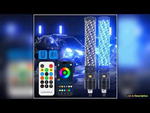 2PCS 1FT Fat Bluetooth Remote Control Colorful Spiral LED Whip Lights Lighted Antenna Whips for ATV
