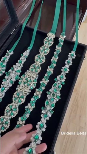 Green Rhinestone Bridal Belt Garden Wedding Sash