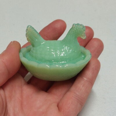 Jadeite Depression Style Glass Hen On Nest Chicken Salt Cellar Dish, VTG Style | eBay