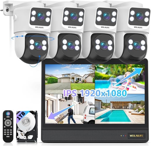 【All-in-One Security System】 4K Wired Security Camera System, Outdoor POE PTZ IP Cameras, Home Video Surveillance Camera Systems