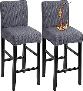 YISUN Waterproof Bar Stool Covers, Stretch Pub Stool Chair Cover Removable Washable Counter Stool Covers Bar Stool Slipcovers for Kitchen, Pub, Dining Room (2 Pack, T-Dark Grey)