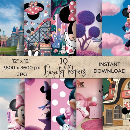 Minnie Mouse Digital Paper, Scrapbook Papers, Commercial Use, Minnie Background, Wallpaper Minnie Party, Instant Download - Etsy