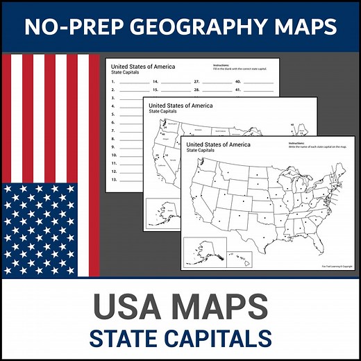 Printable USA Maps | Learn State Capitals | Label and Identify | Geography Lesson | No Prep Worksheets - Etsy