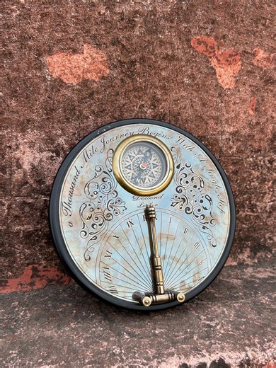 Large Antique Brass Sundial Compass With Motivational Quote - Dollond London Nautical Decor - Inspirational Journey Gift - Desktop Compass - Etsy