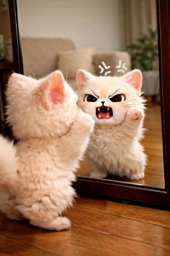 MoMo VS. Mirror. Who will win? #animation #cute #cutecat