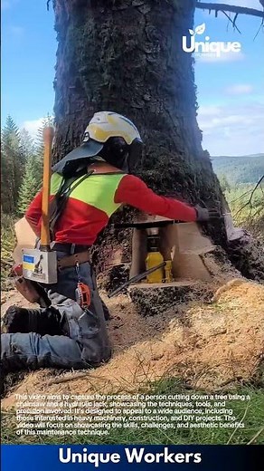 Tree cutting: felling a tree with a chainsaw and hydraulic jack