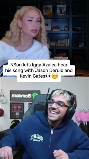 N3on lets Iggy Azalea hear his song with Jason Derulo and Kevin Gates😊 #n3on #Iggy Azalea #streamer
