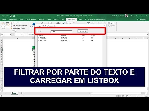 FILTRO por PARTE do TEXTO em TEXTBOX - CARREGAR DADOS em LISTBOX Excel VBA