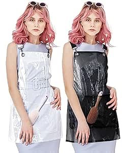 Mepase 2 Pieces Hair Stylist Apron with Pockets Waterproof Transparent Apron with Adjustable Straps Clear Hairdresser Smock for Women Hairstylist Salon Housewife Chef Barber Nail Keeping Clean
