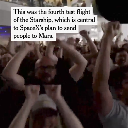 Watch as Space X's Starship rocket lifted off from Boca Chica, Texas, on Thursday. The company achieved a key set of ambitious goals on the fourth test flight of a vehicle that is central to Elon Musk’s vision of sending people to Mars. https://nyti.ms/3VttwRO | The New York Times